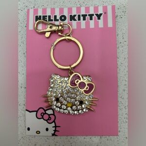 Hello Kitty Gold and White Crystal Keychain